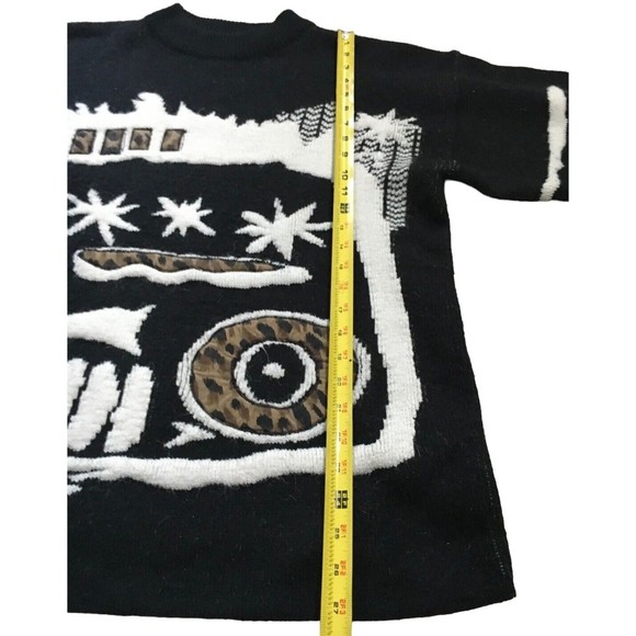 Vtg 80s 90s Kitty Hawk Vivian Wang Abstract Crew Pullover Sweater Cheetah M L - Picture 14 of 15